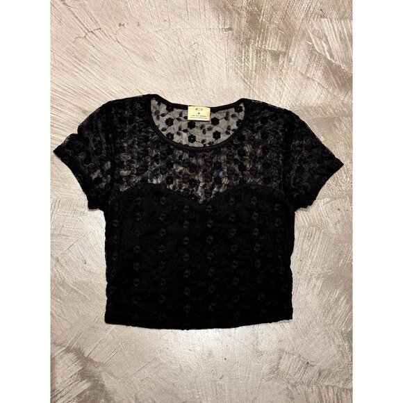 PINS AND NEEDLES WOMEN'S SHEER CROP TOP / MEDIUM / BLACK - Picture 3 of 5